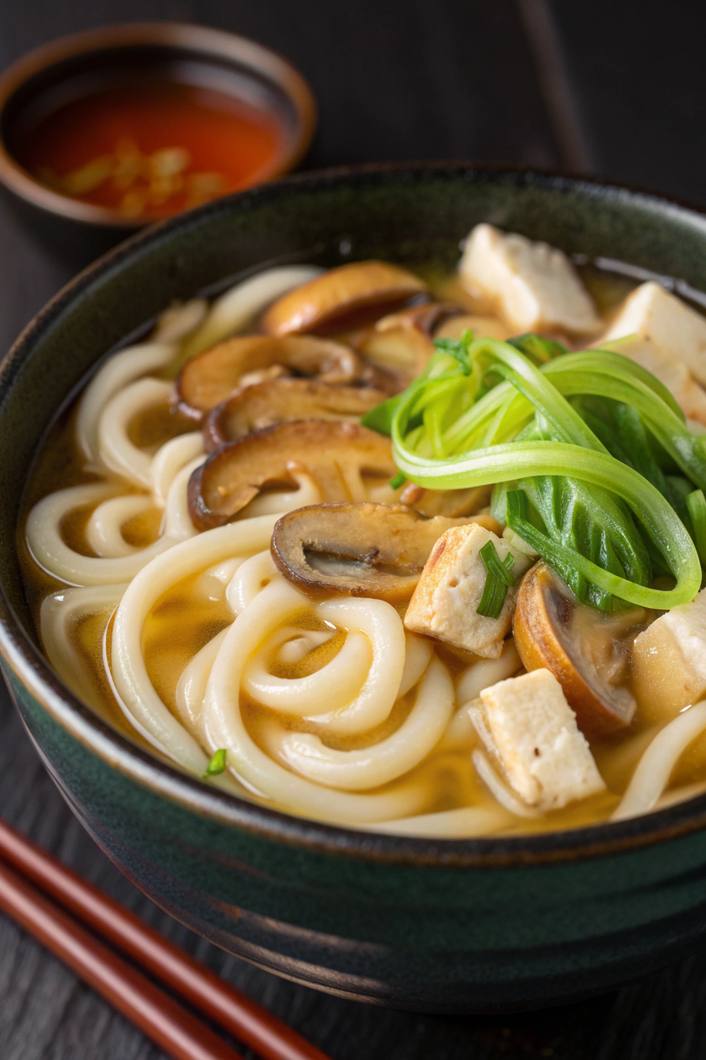 Miso Udon Noodle Soup with Teriyaki Mushrooms