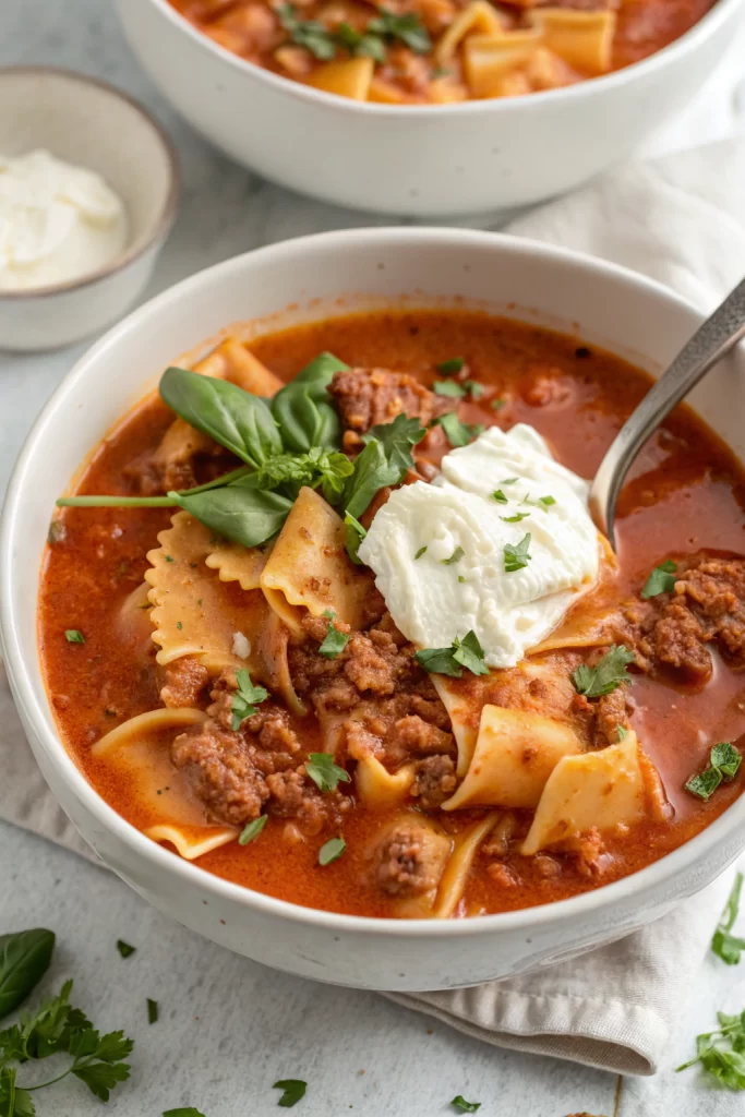 One-Pot Lasagna Soup with Ricotta Cheese