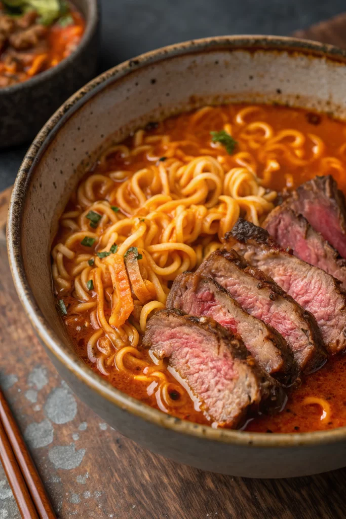 Grilled Beef Ramen with Creamy Korean Sauce