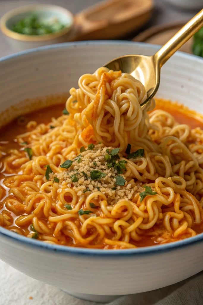 Homemade Creamy Buldak Ramen With Egg