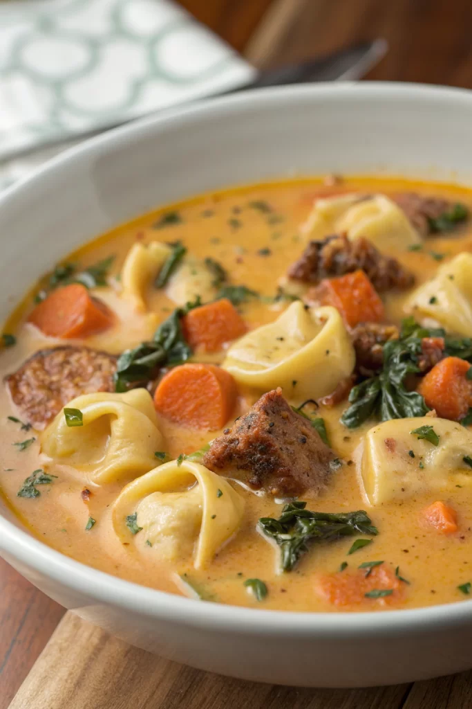 Sausage Tortellini Soup with Spinach