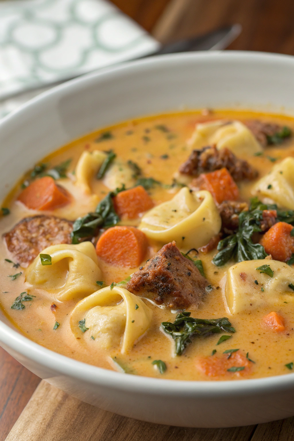 Sausage Tortellini Soup with Spinach