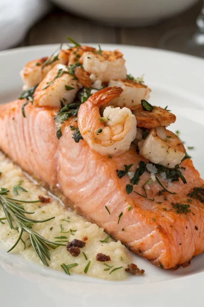 Crab and Shrimp Stuffed Salmon with Creamy Filling