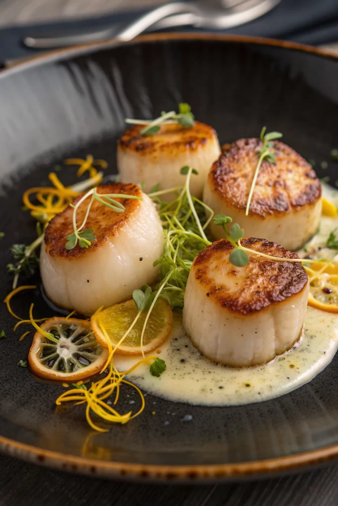 Golden Scallops with Citrus Beurre Blanc Fennel Slaw