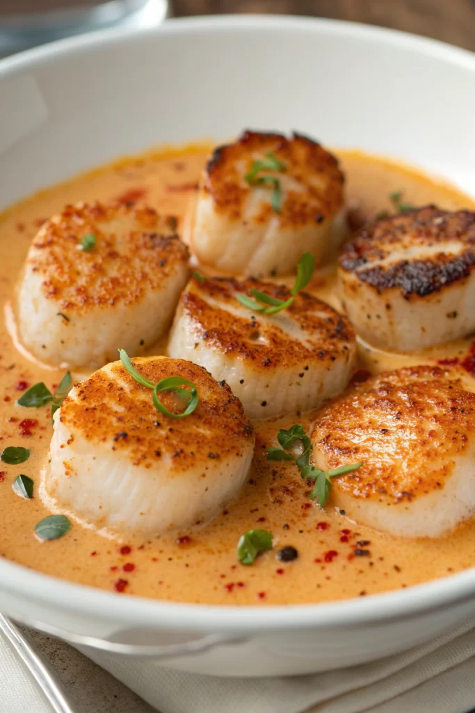 Seared Scallops with Spicy Cajun Cream Sauce
