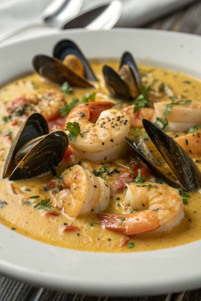 Shrimp and Mussels in Creamy Garlic Sauce