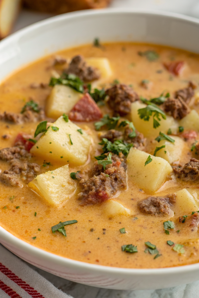 Cheesy Beef Potato Soup Recipe