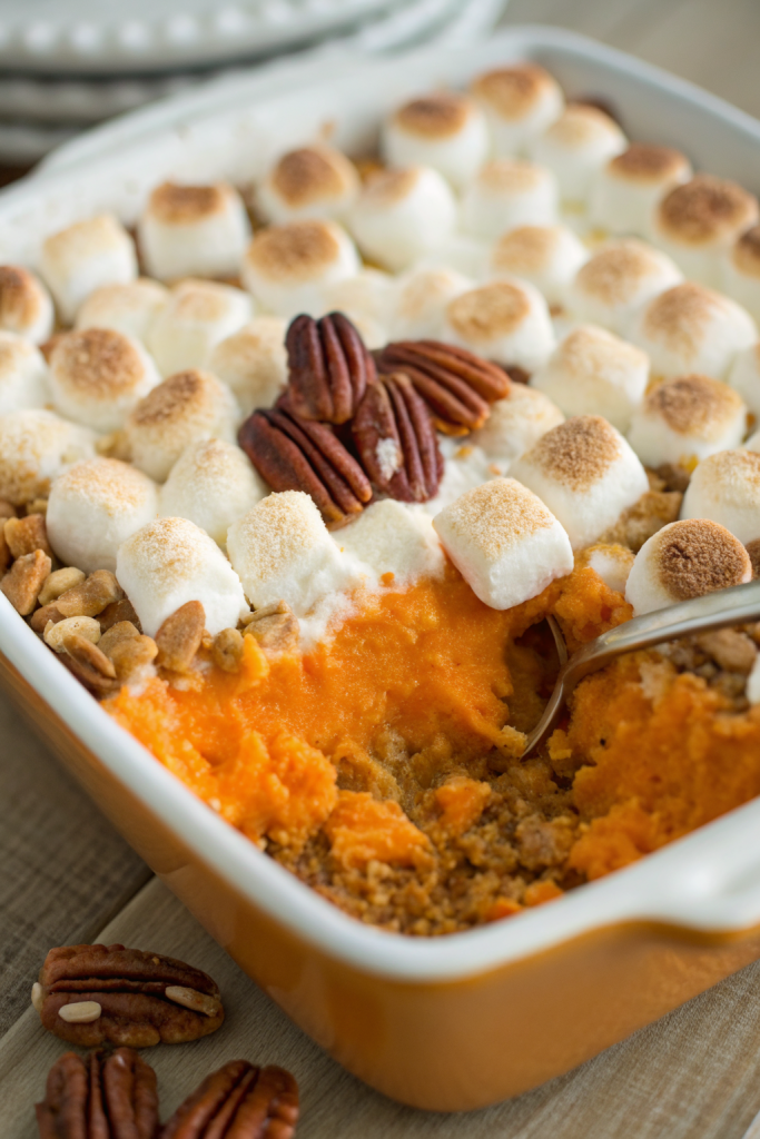 Classic Sweet Potato Casserole with Pecans Marshmallows