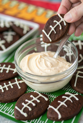Super Bowl Chocolate Football Cookies with a Cream Cheese Frosting Dip