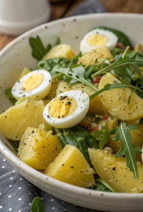Garlic Roasted Potato Spinach Salad with Eggs