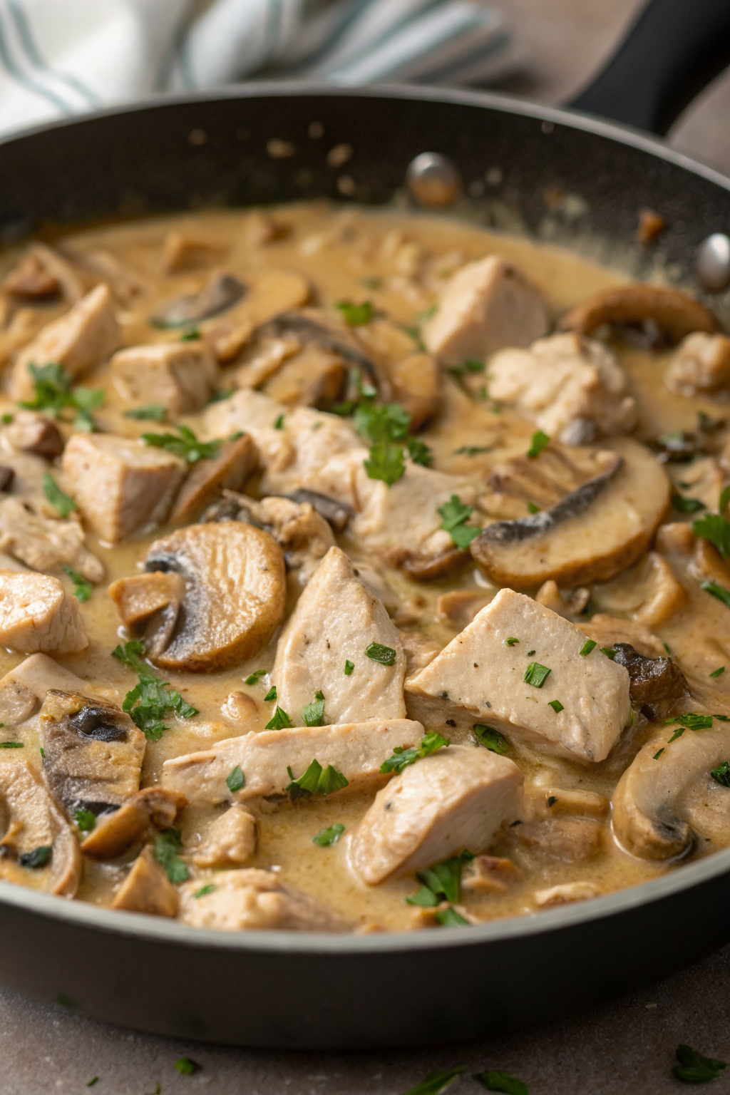 Leftover Turkey in Creamy Mushroom Sauce