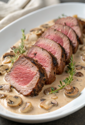 Oven Roasted Beef Tenderloin with Mushroom Sauce