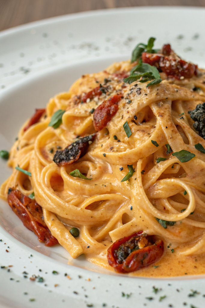 Spaghetti Spinach with Sun-Dried Tomato Cream Sauce