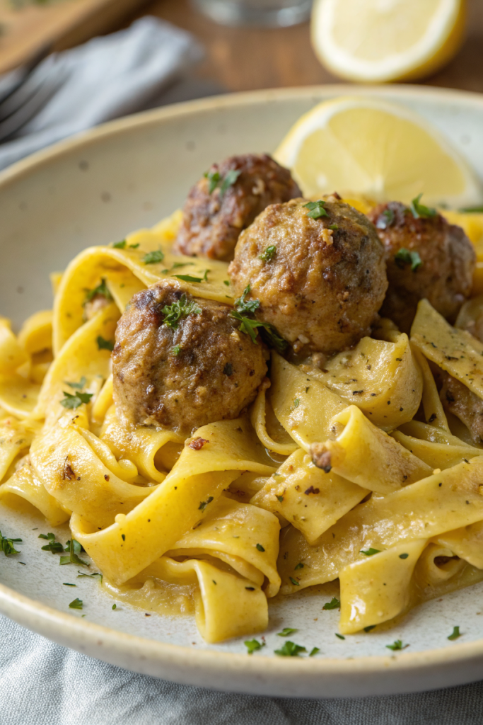 Garlic Butter Turkey Meatballs with Lemon Zucchini Noodles