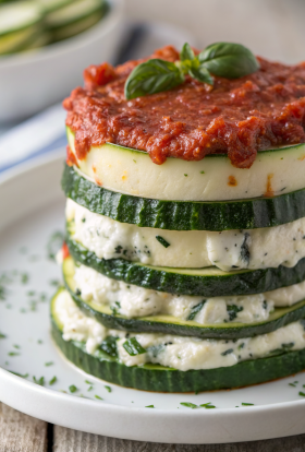 Layered Zucchini Ricotta Melts with Marinara
