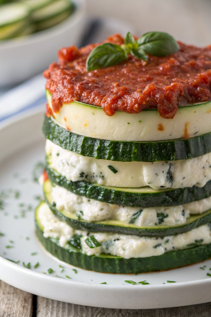 Layered Zucchini Ricotta Melts with Marinara