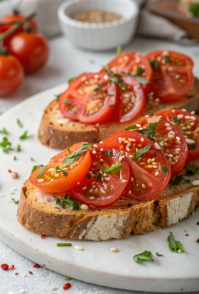 Tomato Toast with Chives and Sesame Seeds Recipe