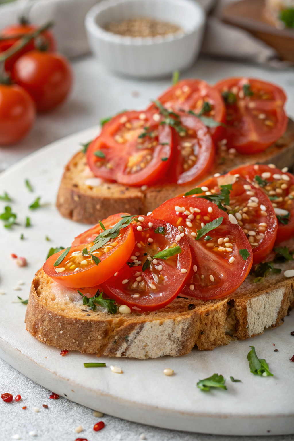 Tomato Toast with Chives and Sesame Seeds Recipe