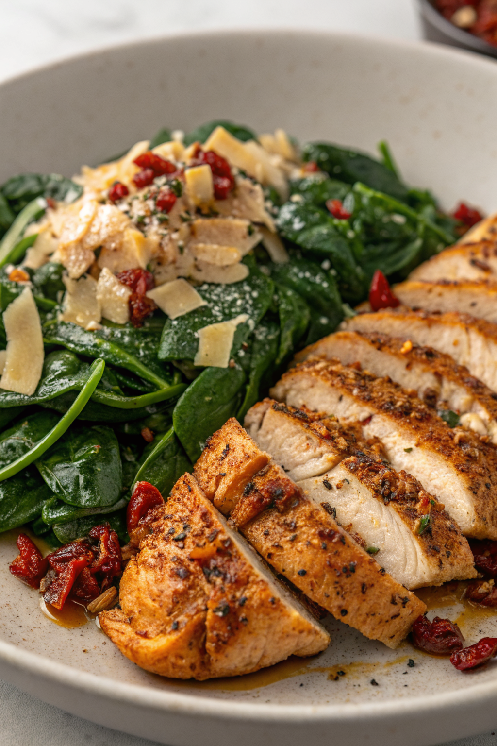 Asado Chicken Breasts with Sautéed Garlic Spinach