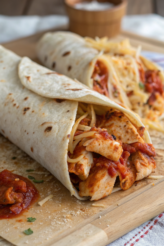 Baked Chicken Burritos with Cheesy Green Chili Sauce