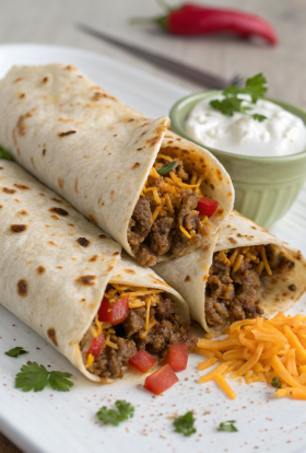 Cheesy Beef Burritos with Fries Recipe