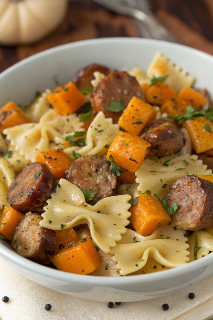 Creamy Butternut Squash Pasta with Sausage and Spinach