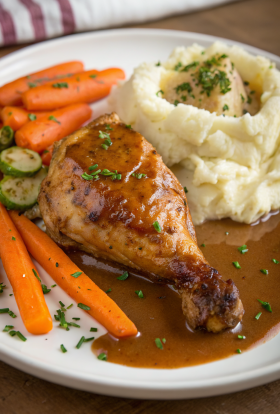 Creamy Herb Chicken with Mashed Potatoes Glazed Carrots