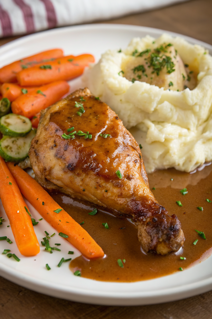 Creamy Herb Chicken with Mashed Potatoes Glazed Carrots