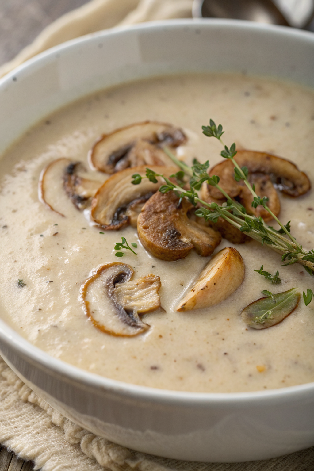 Creamy Wild Rice Chicken Soup with Roasted Mushrooms