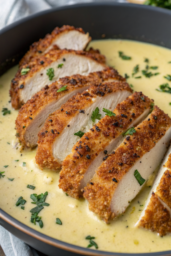 Crispy Parmesan Chicken with a Rich Garlic Sauce
