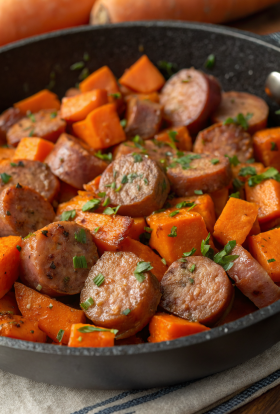 Sausage and Sweet Potatoes with Honey Garlic Sauce Recipe