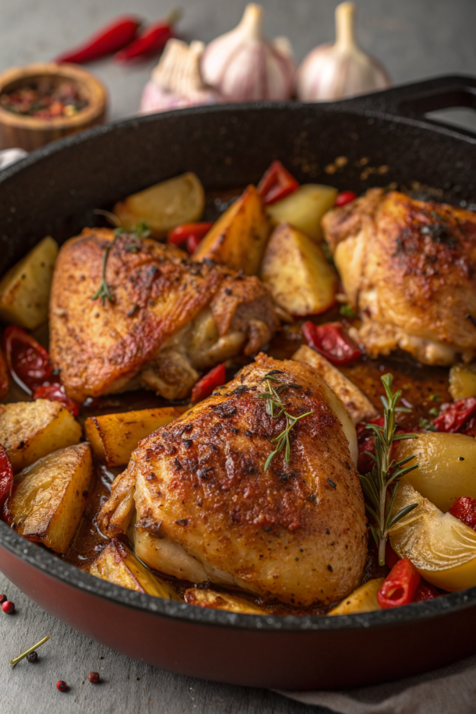 Garlic Butter Chicken Thighs with Baby Potatoes Skillet Recipe