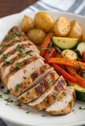 Grilled Chicken with Roasted Veggies Potatoes