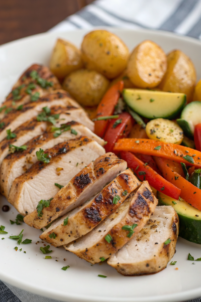 Grilled Chicken with Roasted Veggies Potatoes