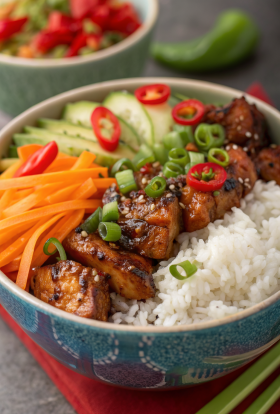 Sweet Chili Chicken Rice Bowls with Chicken Thighs