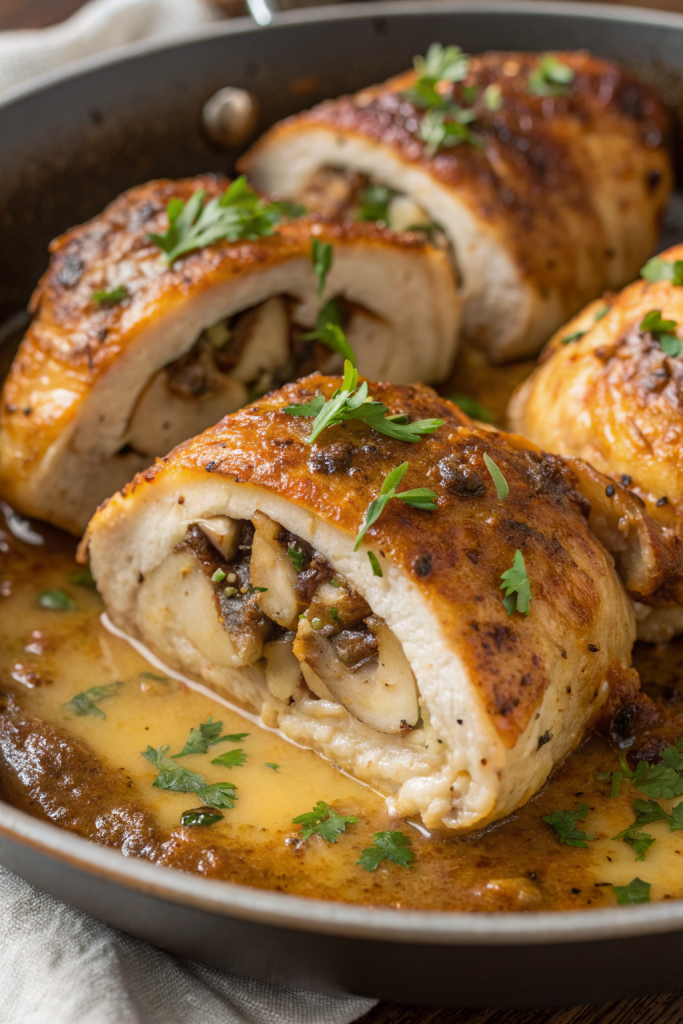 Cheesy Garlic Butter Mushroom Stuffed Chicken Recipe