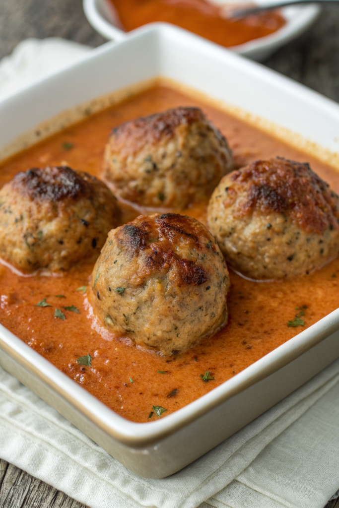 Creamy Chicken Ricotta Meatballs with Spinach Alfredo