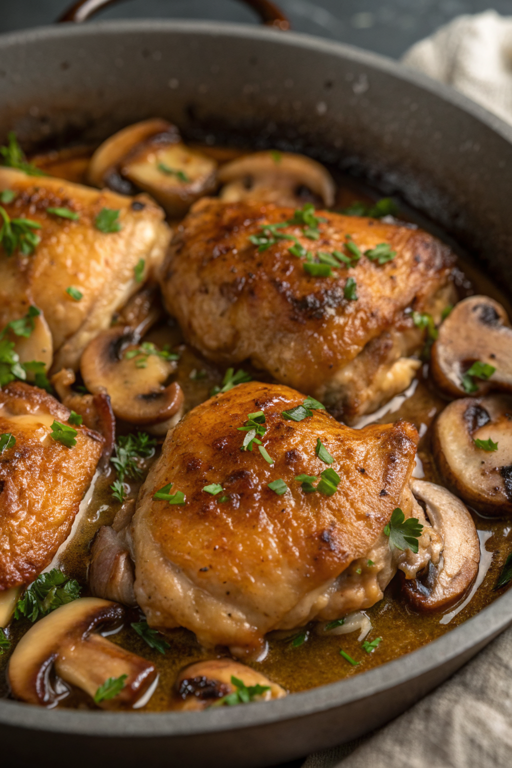 Creamy Garlic Mushroom Chicken Thighs Recipe