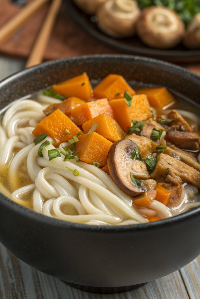 Miso Udon Noodle Soup with Teriyaki Mushrooms