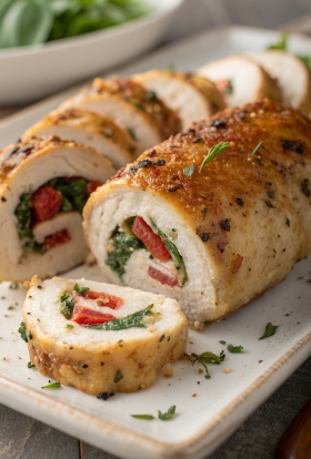 Rolled-Up Chicken with Feta Spinach Sun-Dried Tomatoes
