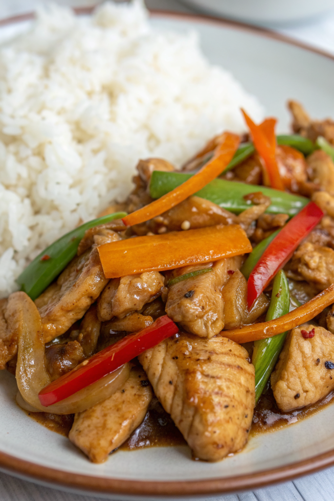 Spicy Garlic Chicken Stir-Fry with Rice