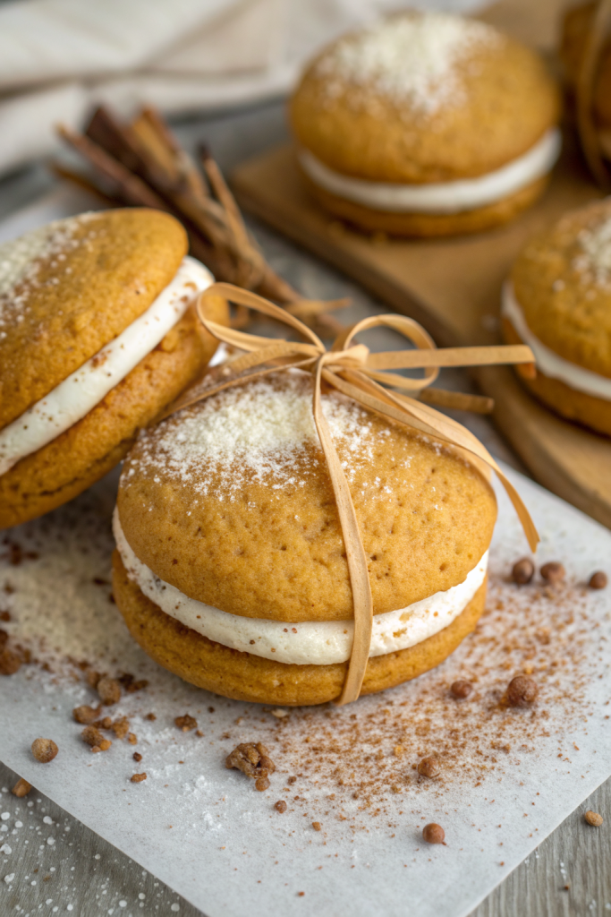 Apple Cider Whoopie Pie cookies with Caramel Filling