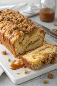 Apple Crumble Loaf Cake with Caramel Drizzle