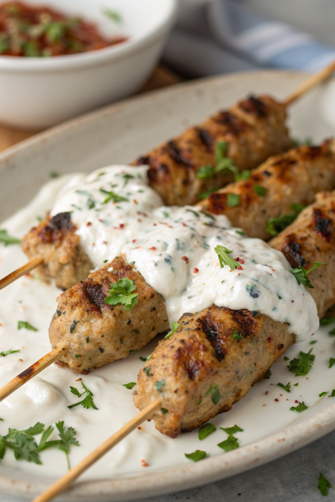 Chicken Kofta with Creamy Garlic Yogurt Sauce Recipe