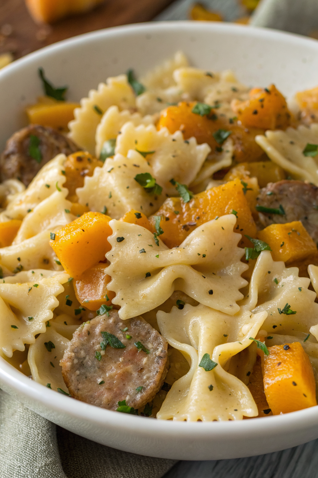 Creamy Butternut Squash Pasta with Sausage and Spinach