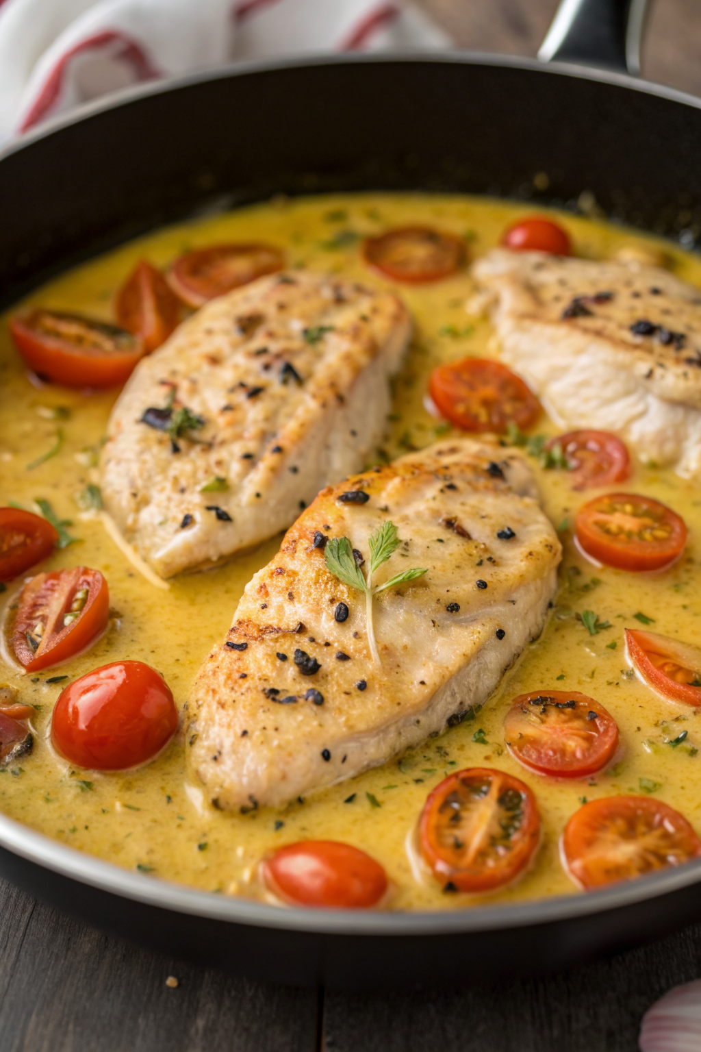 Creamy Pesto Chicken with Roasted Tomatoes & Spinach
