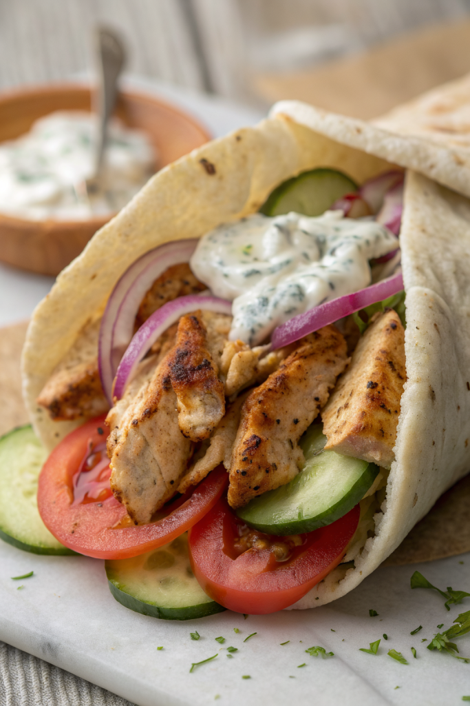 Crockpot Greek Chicken Pitas with Tzatziki