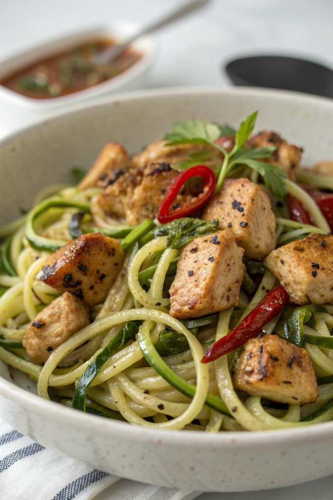 Garlic Chicken Zucchini Noodles Stir Fry Recipe
