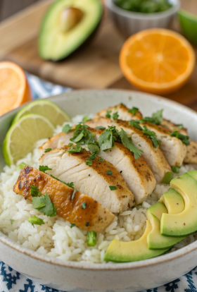 Honey Lime Chicken & Avocado Rice Bowl Recipe