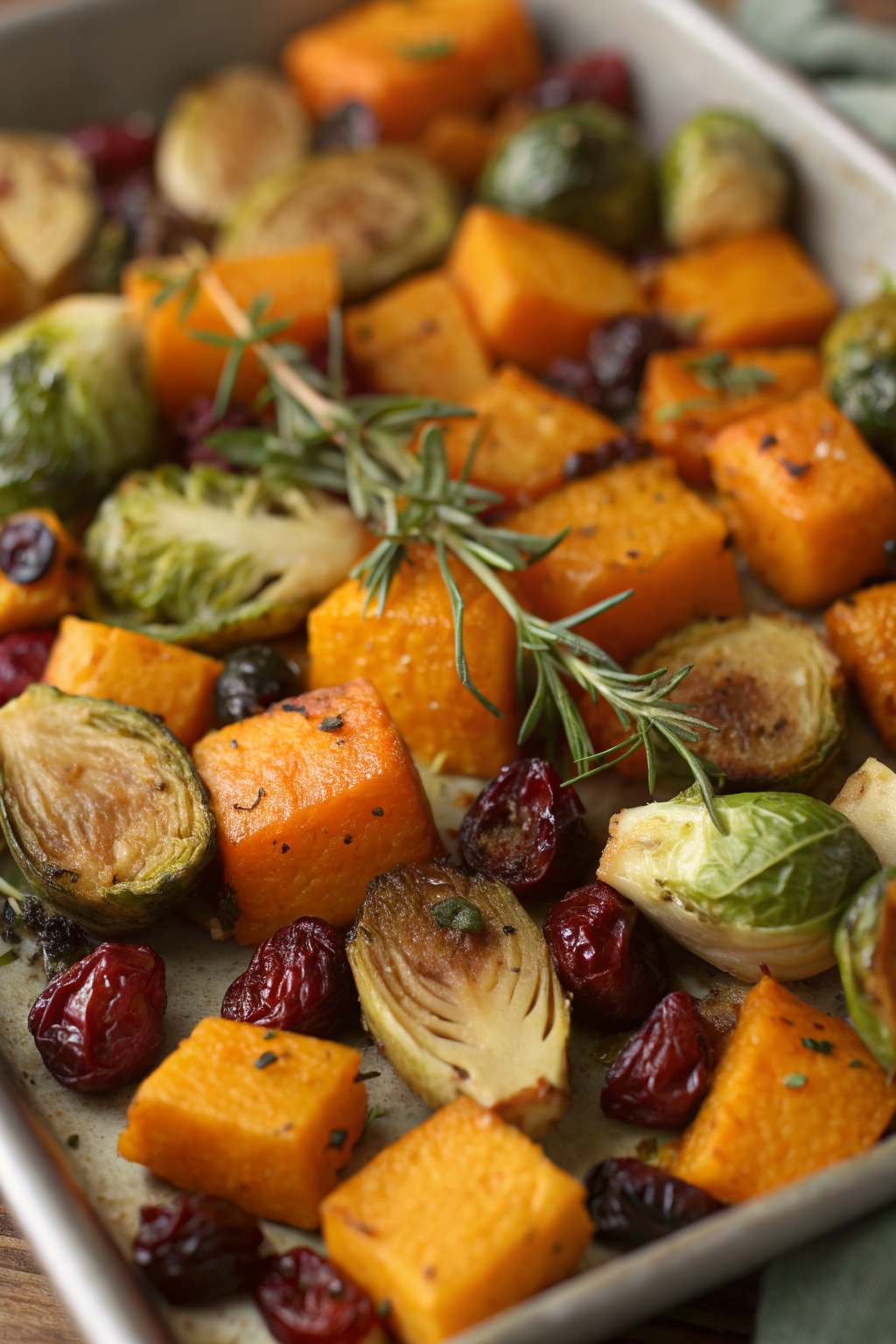 Roasted Butternut Squash Brussels sprouts with Pecans